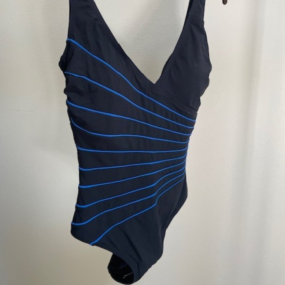 NWT Gottex Size 10 One Piece Black with Royal Blue